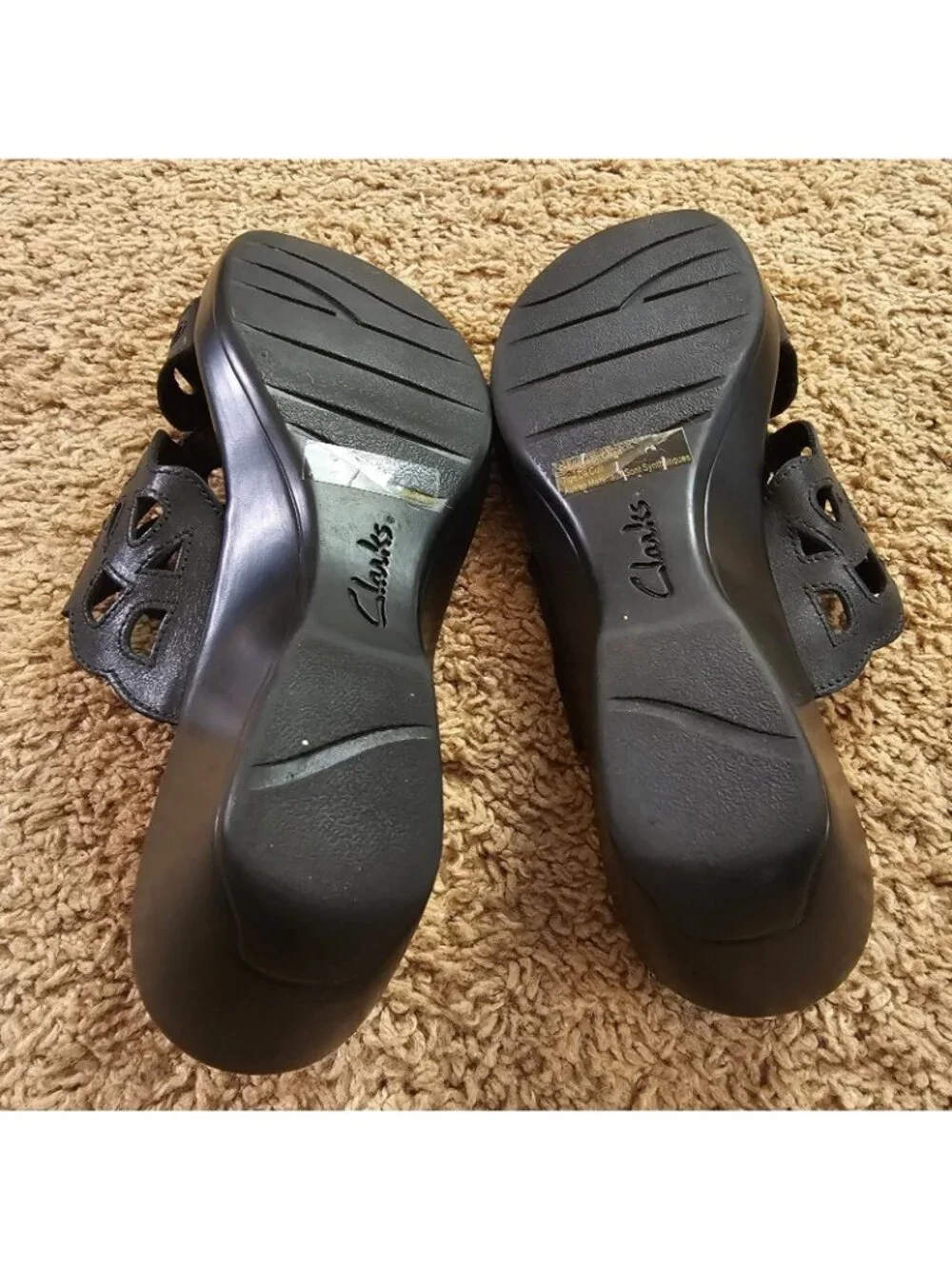 Clarks Bendables Wedge Sandals Womens 10M Black 37059 Comfort Slip On Slides - Picture 9 of 10